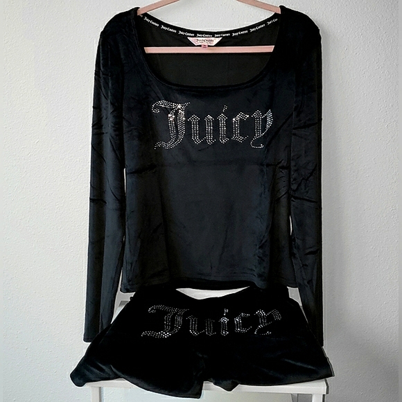 Juicy Couture Velour Set Top and Pants Black Pajama Set Women XL - Picture 2 of 11